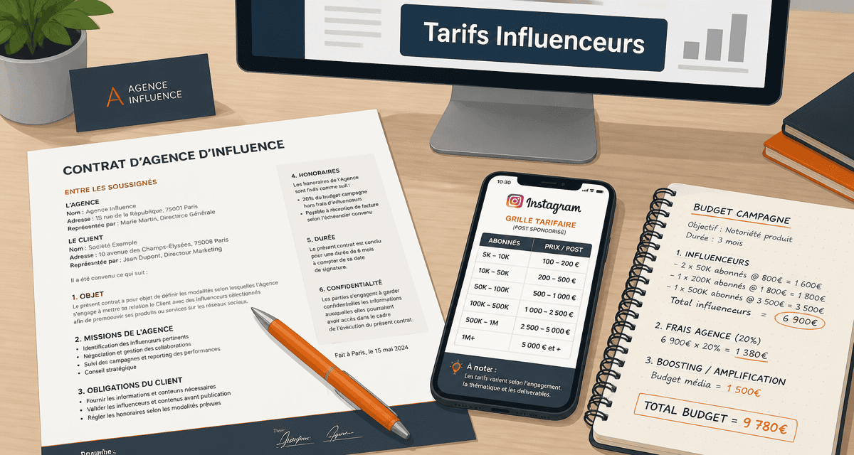 agence influenceur prix contrat et grille tarifaire