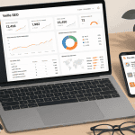 Bureau moderne avec analytics blog SEO marketing
