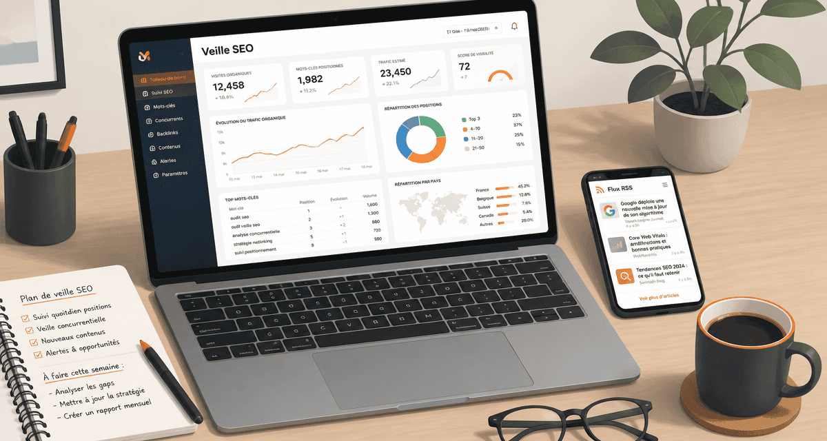 Bureau moderne avec analytics blog SEO marketing