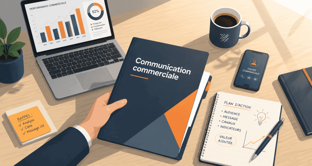 communication commerciale dossier sur bureau moderne