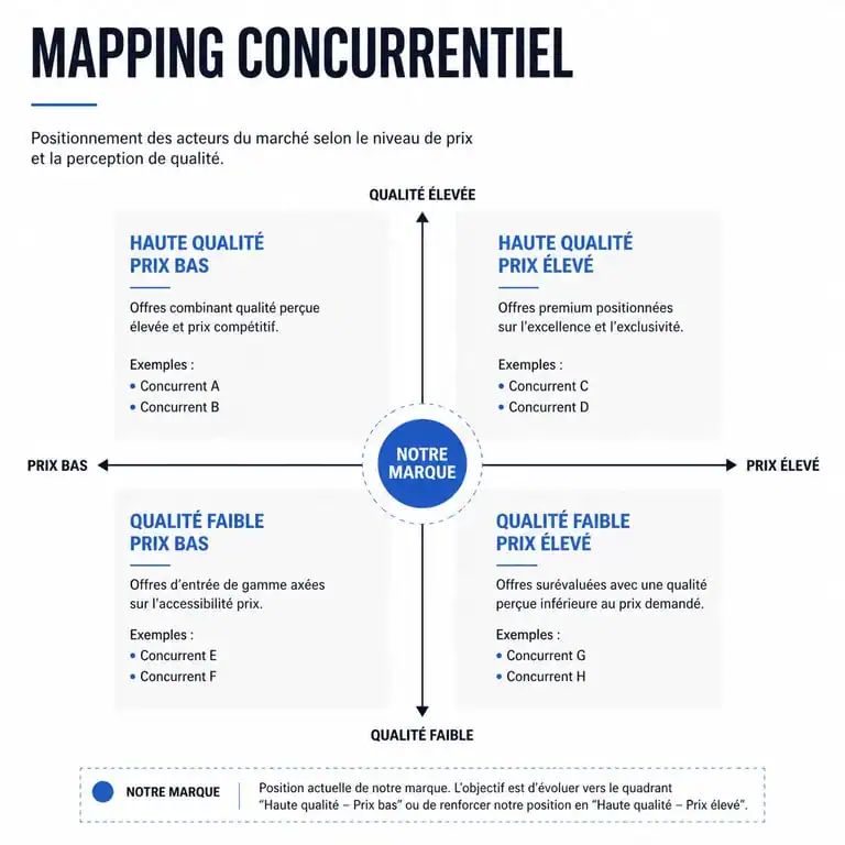 Exemple de mapping concurrentiel pour le positionnement d'une entreprise