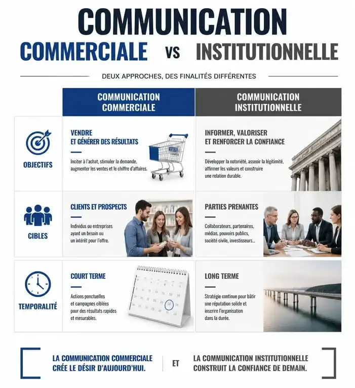 Comparatif entre communication commerciale et communication institutionnelle pour les entreprises