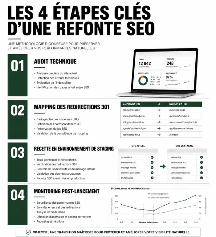 Infographie du processus de refonte SEO pour une agence refonte SEO