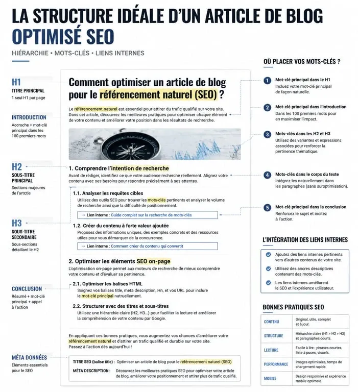 Schéma de la structure idéale d'un article de blog optimisé pour le SEO
