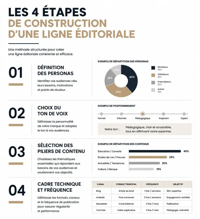 Infographie des 4 étapes pour créer une ligne éditoriale efficace
