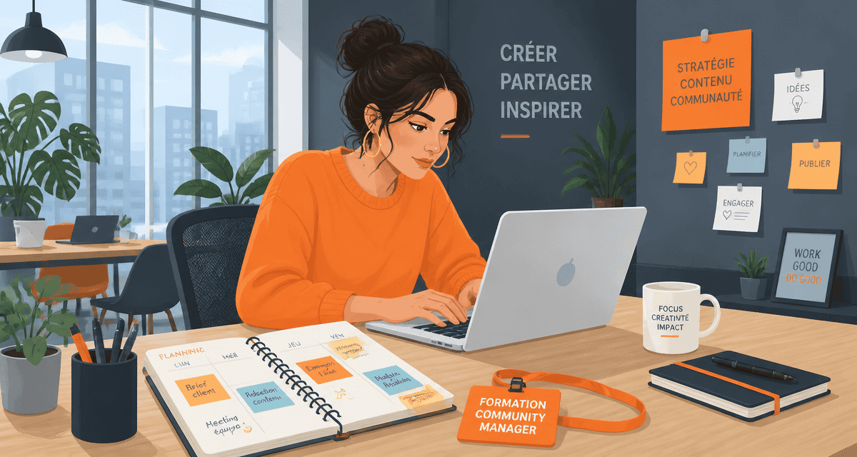 formation a distance community manager femme ordinateur badge