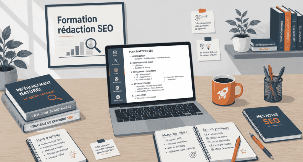 formation rédaction seo ordinateur et notes