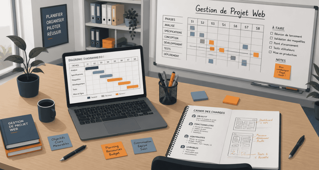Gestion de projet web avec planning et diagramme de Gantt