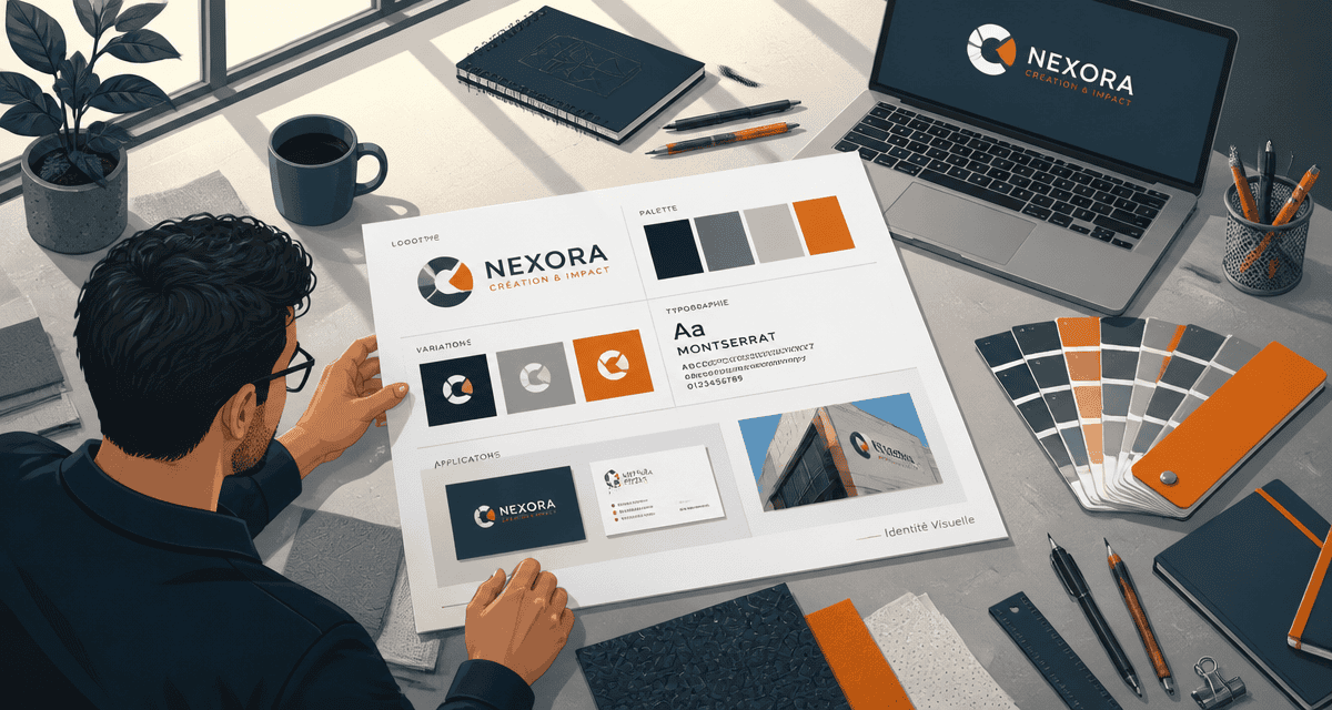 graphiste identité visuelle planche sur bureau