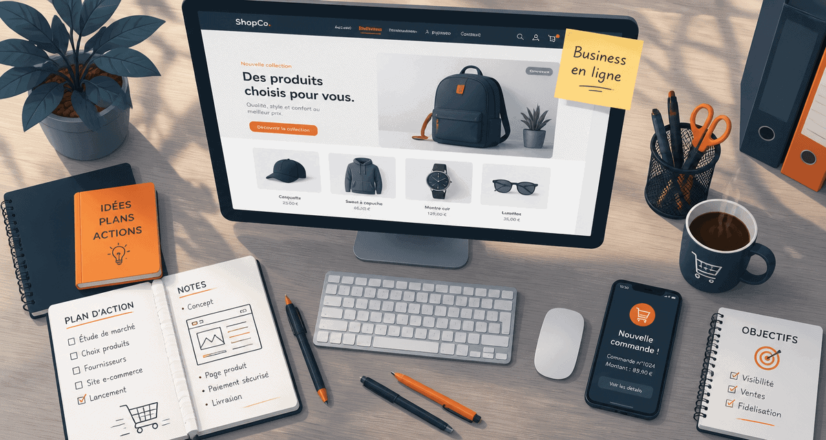 lancer un business en ligne bureau ordinateur