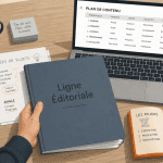 ligne editoriale def dossier bleu sur bureau