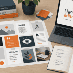 ligne éditoriale exemple sur bureau avec moodboard