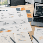Plan marketing stratégique opérationnel sur bureau moderne