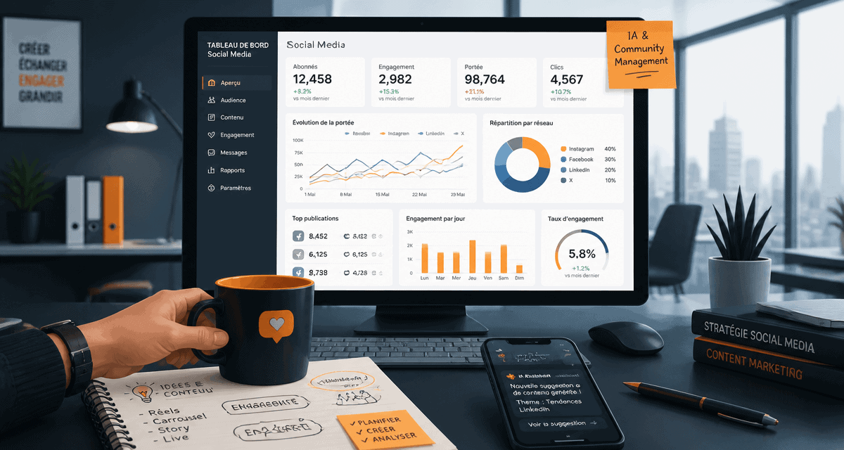 outils ia community management écran social media