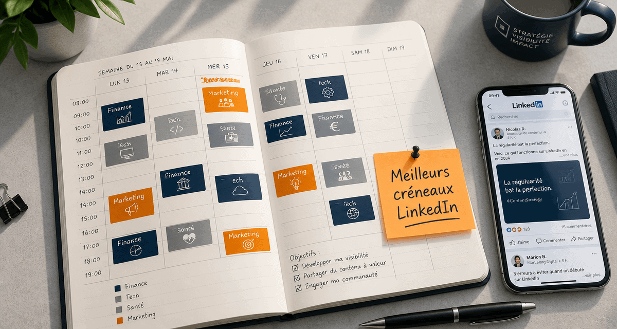 quand publier sur linkedin agenda et smartphone