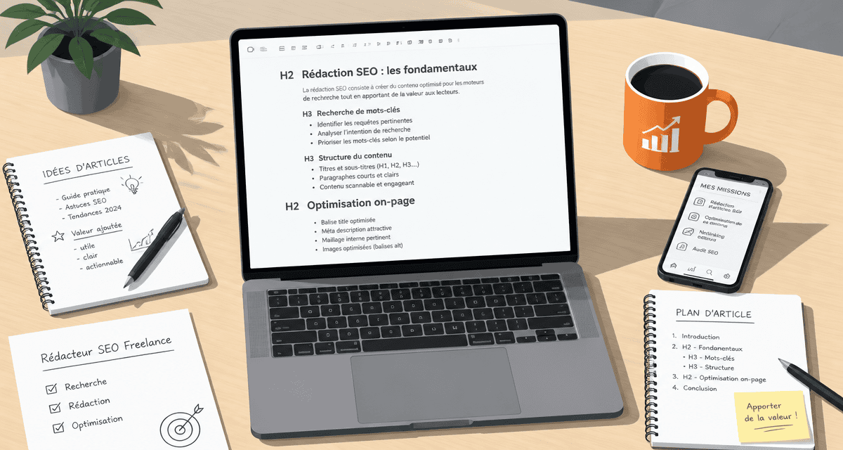 rédacteur web seo freelance ordinateur notes