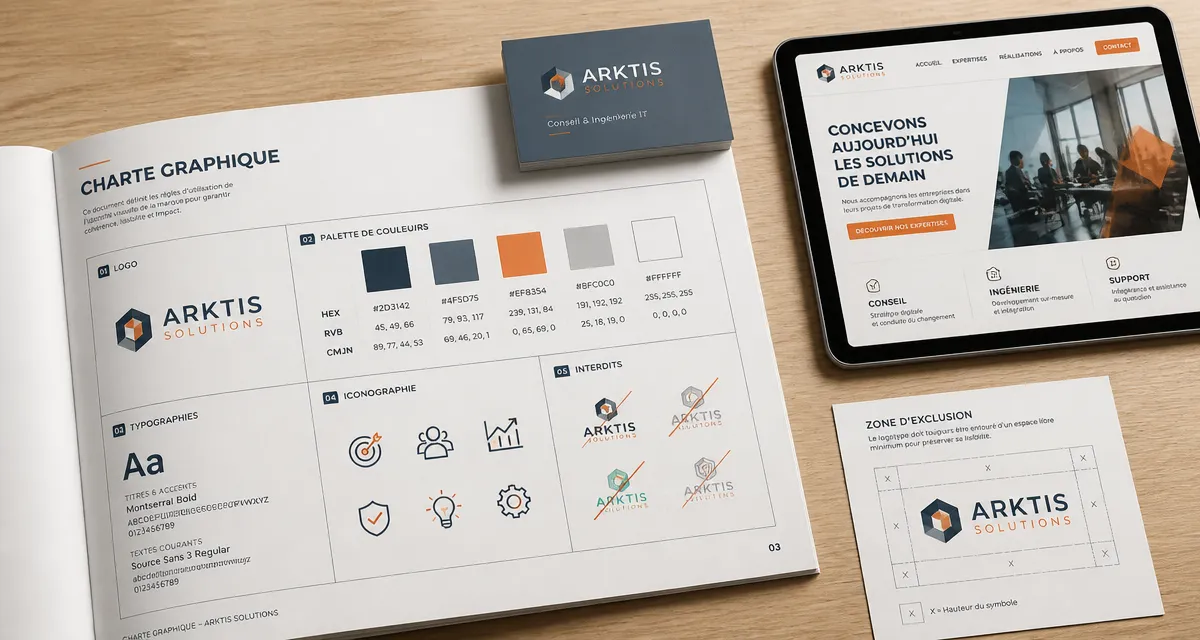 Charte graphique exemple : 5 piliers, logo, couleurs et typographies