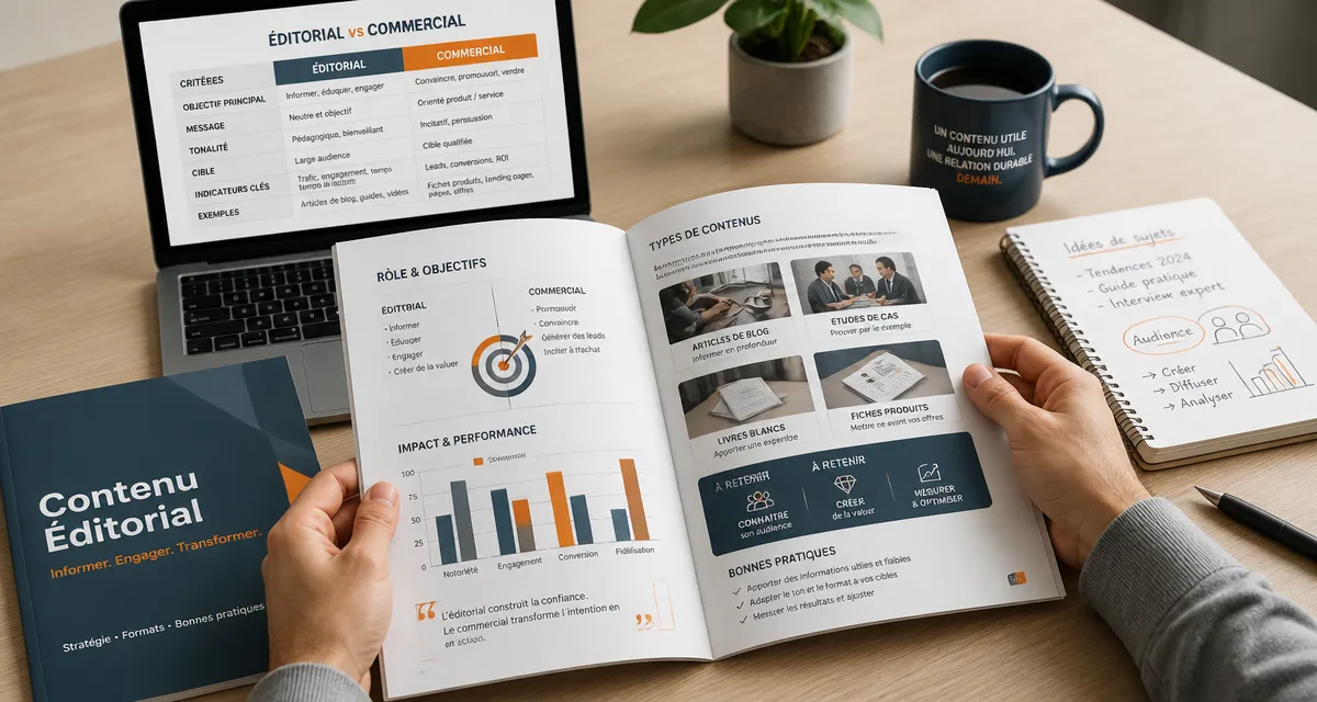 bureau avec dossier contenus éditoriaux et comparatif
