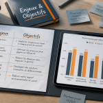 différence entre enjeux et objectifs sur une table de bureau