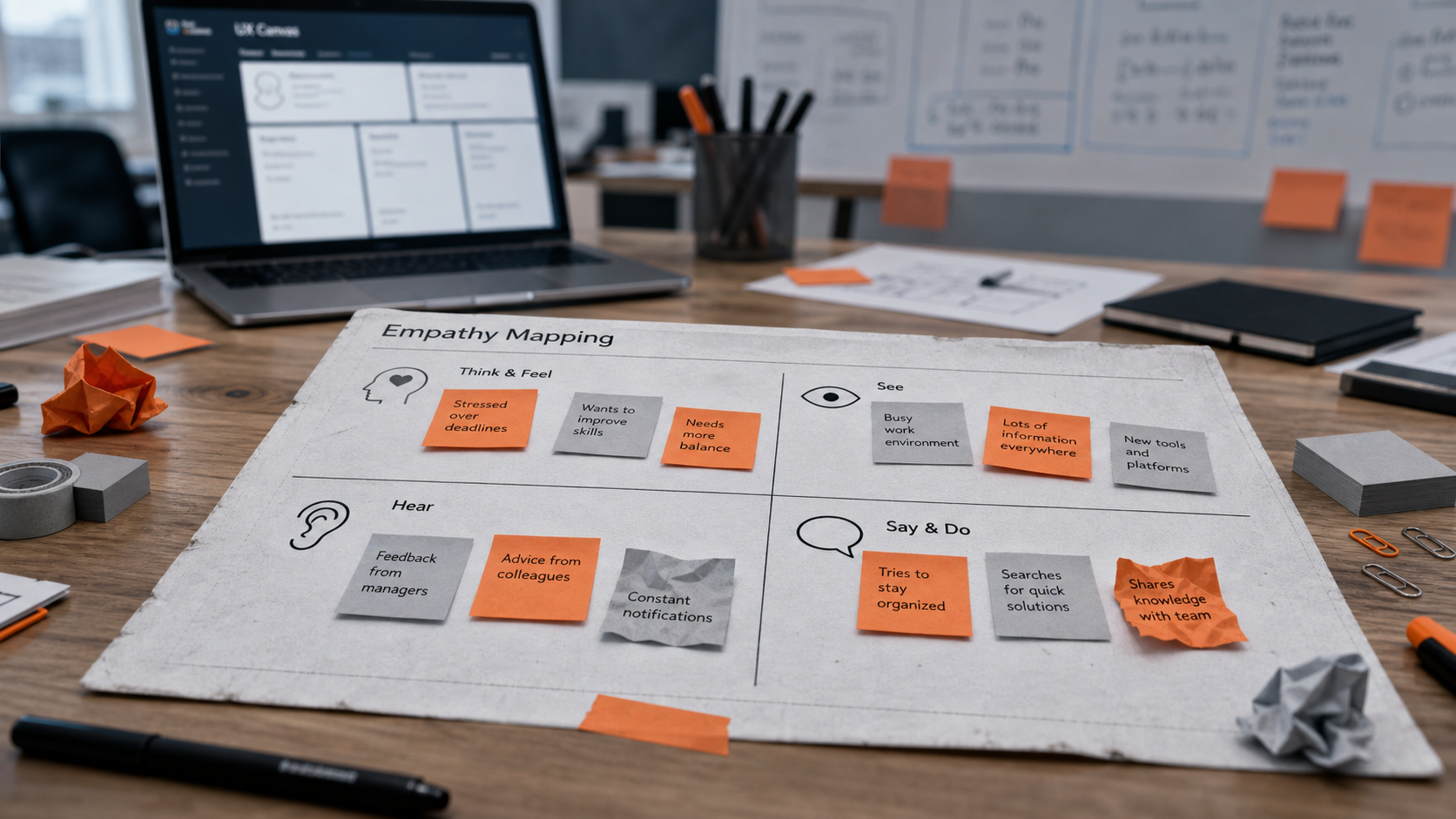 Empathie mapping en 4 quadrants pour besoins clients