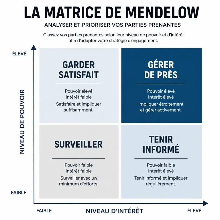 Matrice de Mendelow pour la gestion des parties prenantes projet
