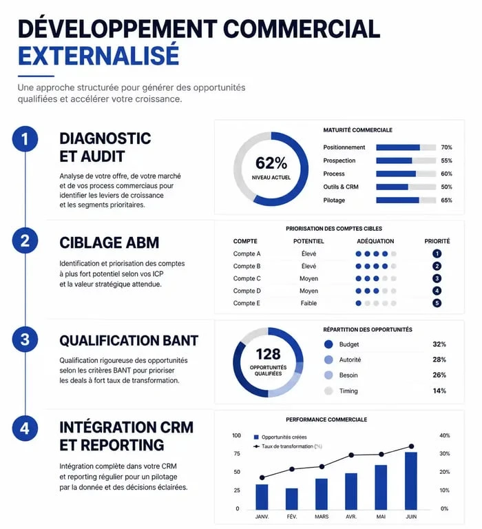 Infographie des étapes d'une agence de développement commercial pour la croissance B2B