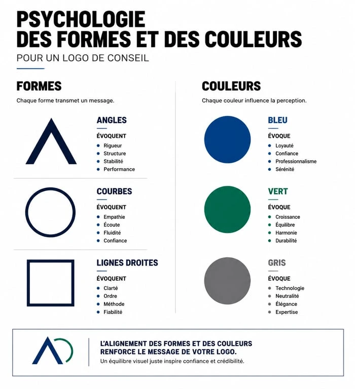 Infographie sur la psychologie des formes et des couleurs pour un logo de conseil professionnel