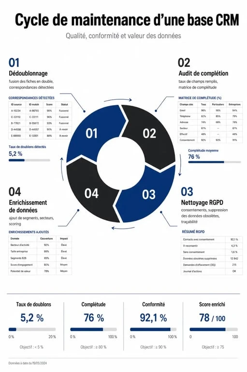 Infographie sur la maintenance d'une base de données CRM pour optimiser la relation client