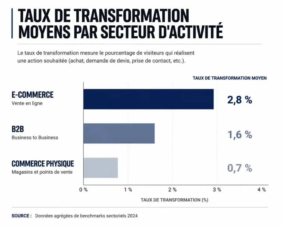 Infographie des taux de transformation moyens par secteur d'activité pour comprendre le taux de transformation définition