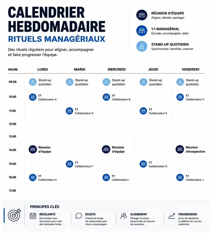 Infographie des rituels managériaux essentiels pour une équipe performante
