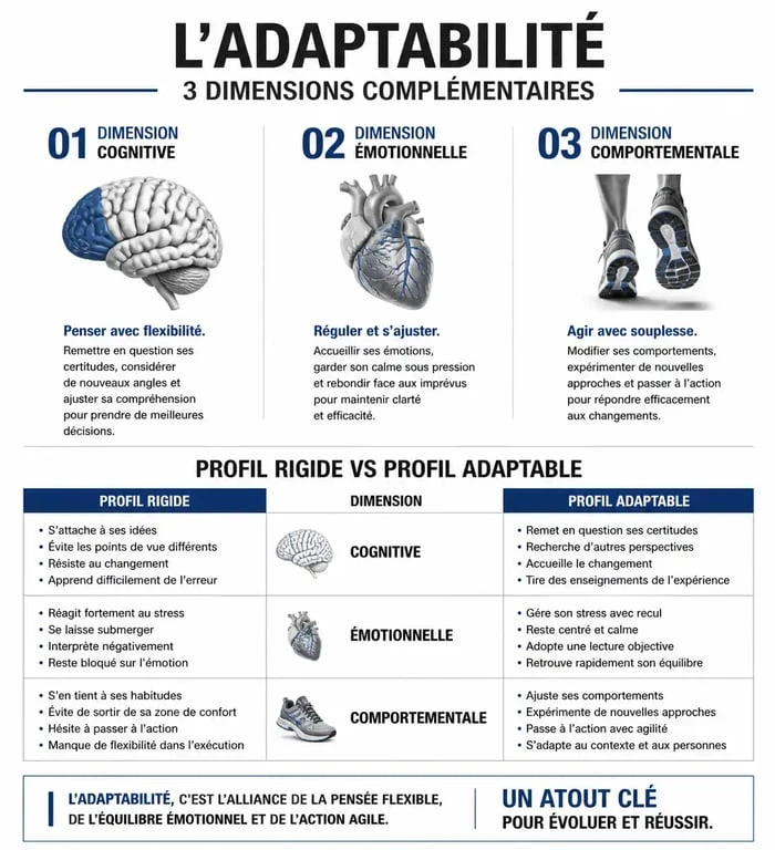 Infographie sur la définition de l'adaptabilité et ses trois dimensions clés