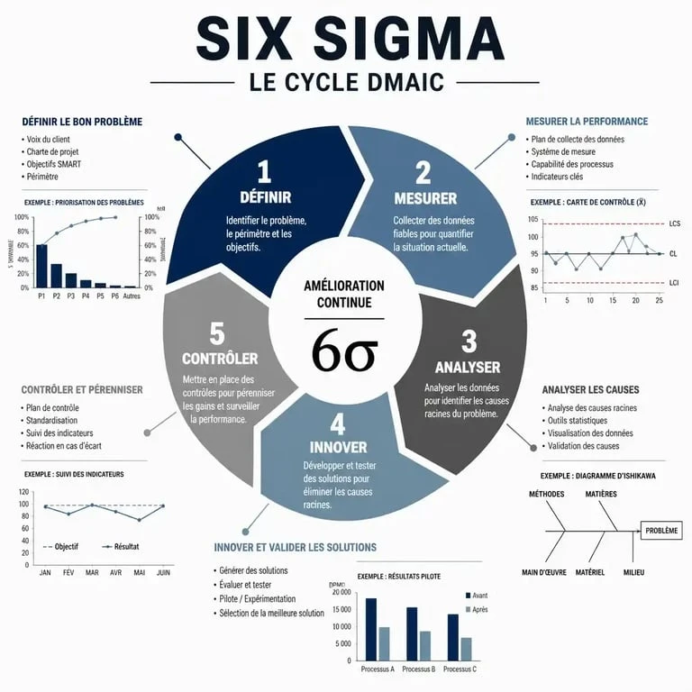 Infographie du cycle DMAIC pour la méthode 6 sigma