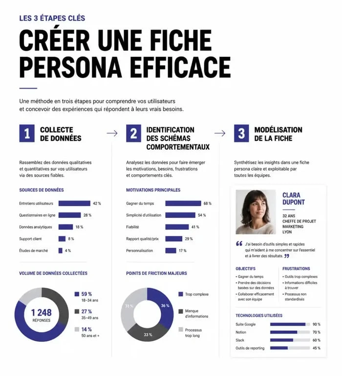 Infographie des étapes de création d'une fiche persona pour une stratégie marketing efficace