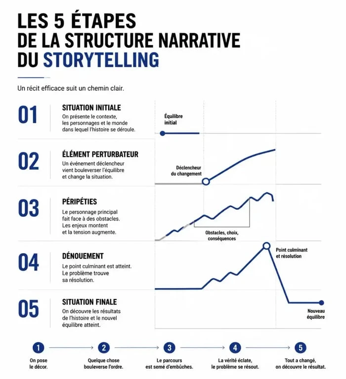 Infographie des étapes du storytelling exemple pour une stratégie marketing efficace