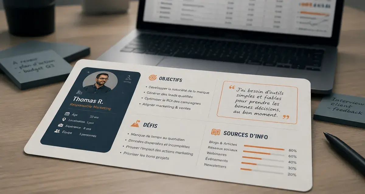 Fiche persona sur bureau, client idéal et conversions
