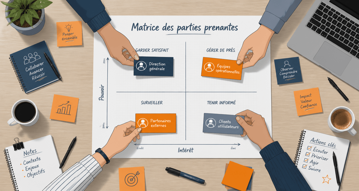 matrice des parties prenantes sur table de réunion