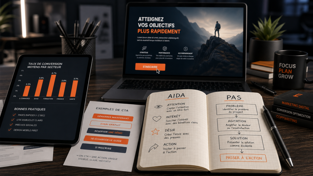 Métier de copywriter : infographie sur vente par les mots et CTA