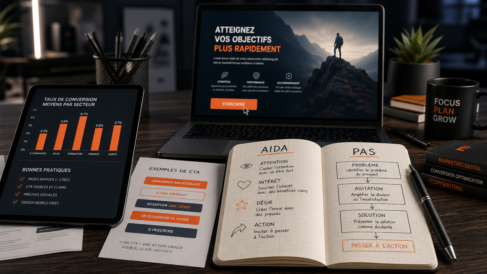 Métier de copywriter : infographie sur vente par les mots et CTA