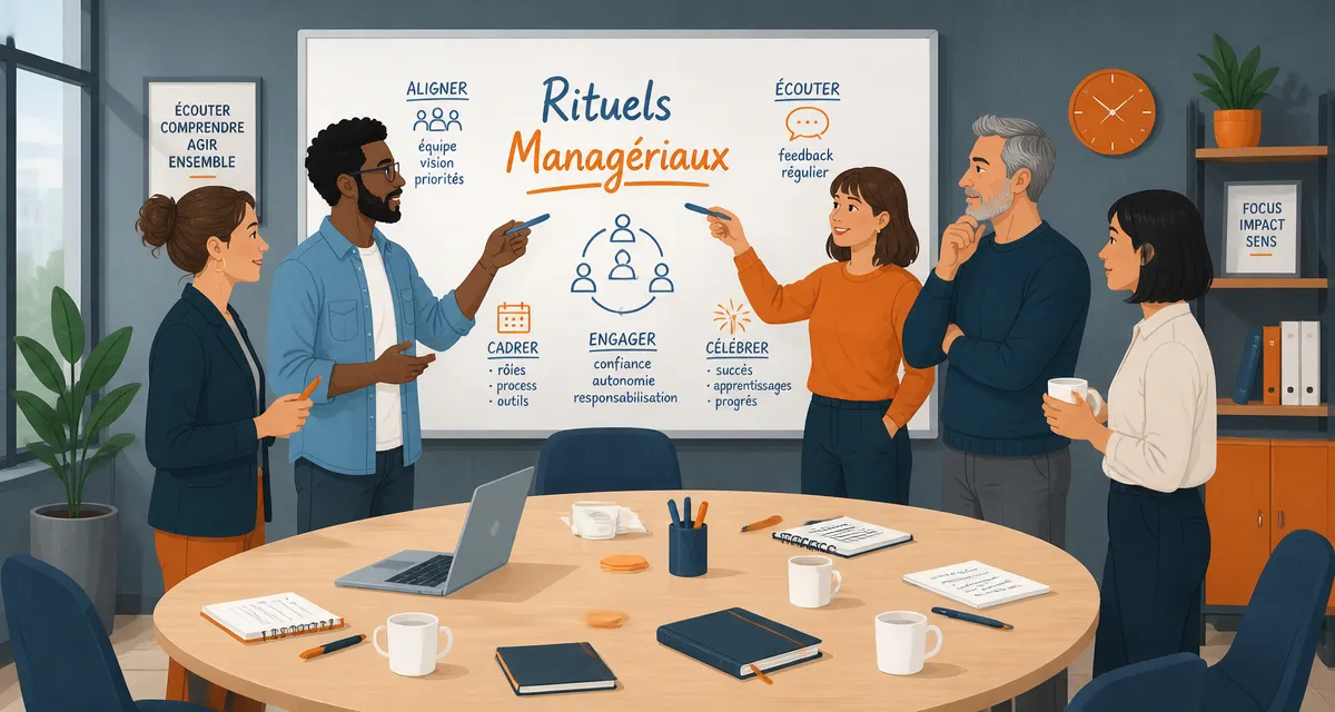 équipe en réunion rituels managériaux