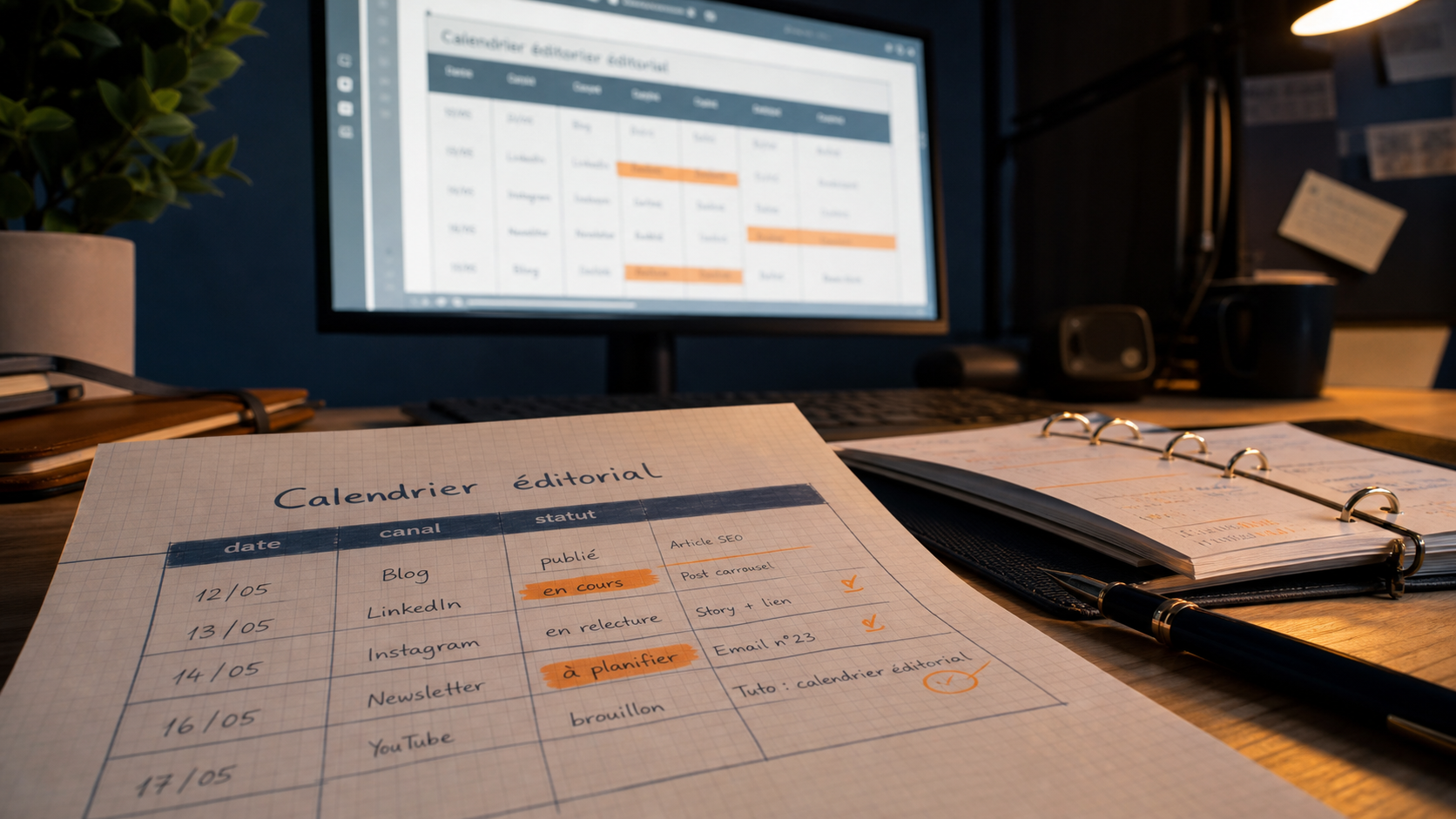 Calendrier éditorial gratuit Excel Notion Trello sur bureau