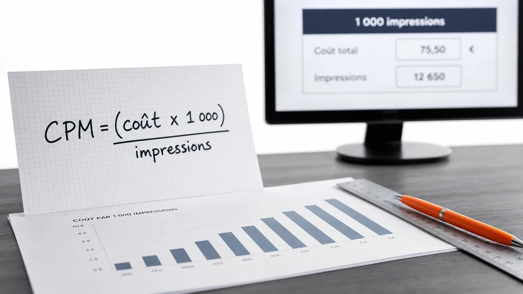 CPM meaning : coût pour mille, calcul et formule CPM = (coût x 1 000) / impressions