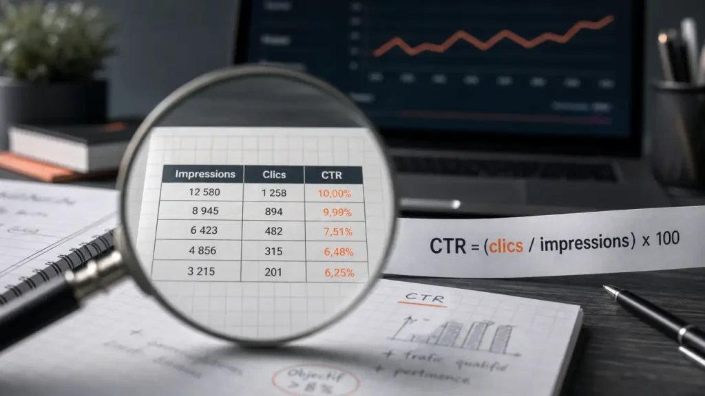 CTR def : calcul du taux de clics (clics/impressions)