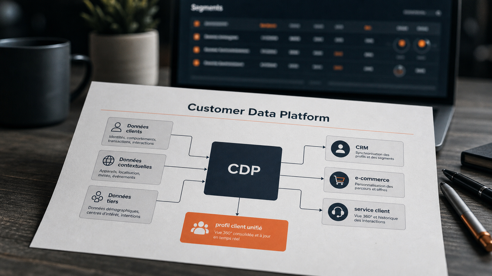 Customer data platform : schéma unification des données clients CRM DMP data warehouse