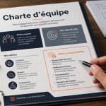Exemple de charte d’équipe : document “charte d’équipe” sur table