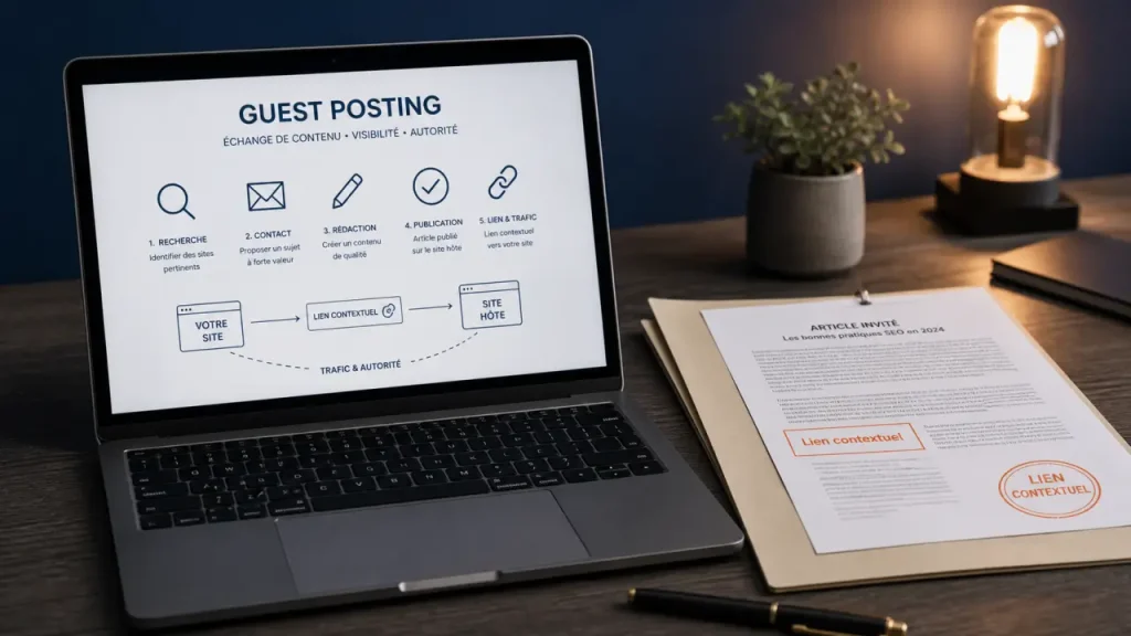 Guest posting : schéma SEO sur écran