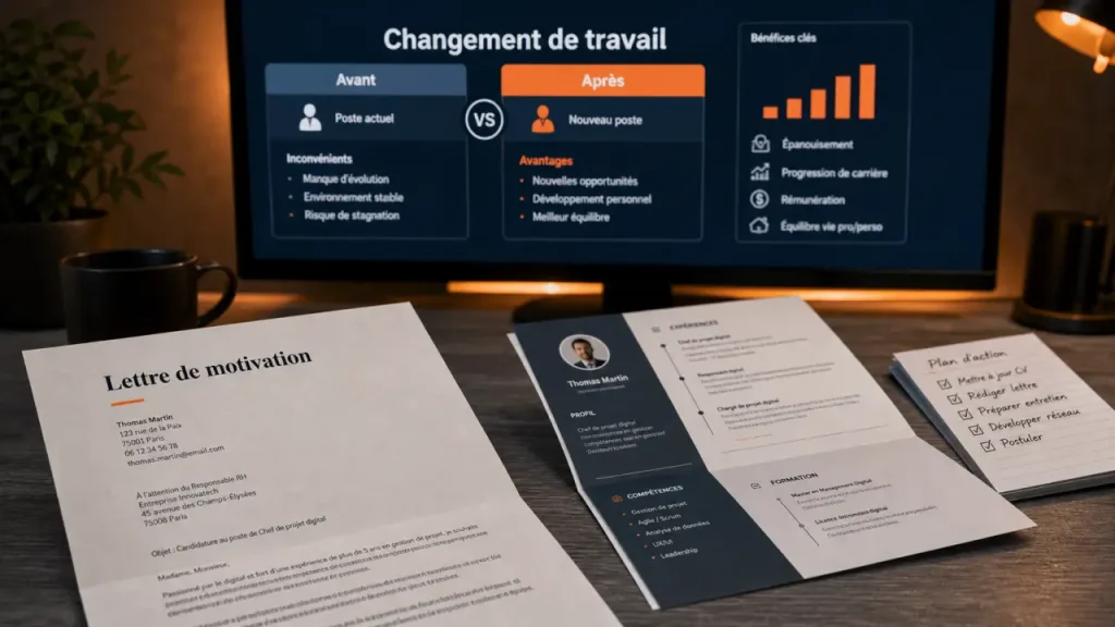 Lettre de motivation changement de travail : projet justifié en 5 étapes, sur bureau