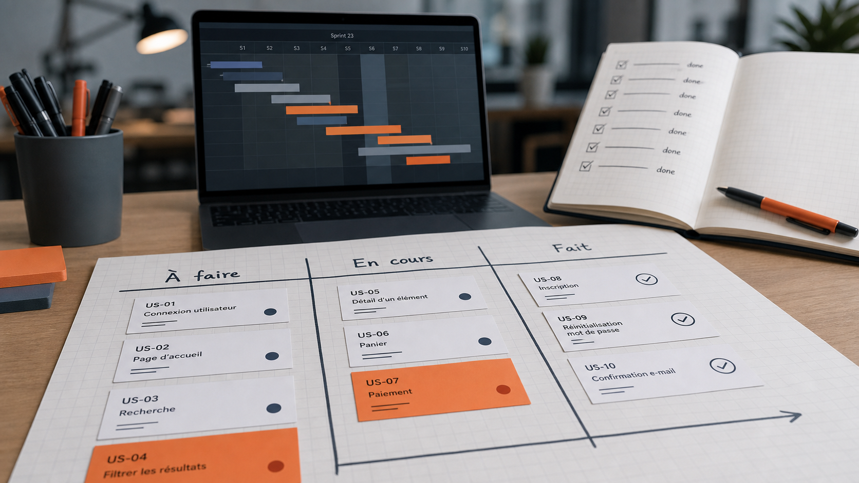 Sprint gestion de projet : sprint board 2 à 4 semaines, livraison sans dériver
