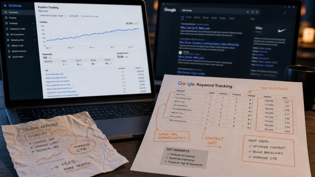 Classement Google mot clé : suivi position, volume, trafic