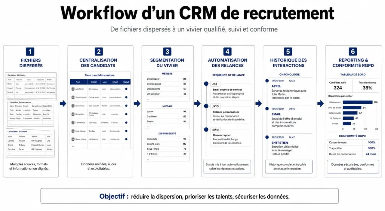 Workflow CRM recruitment de la collecte au reporting