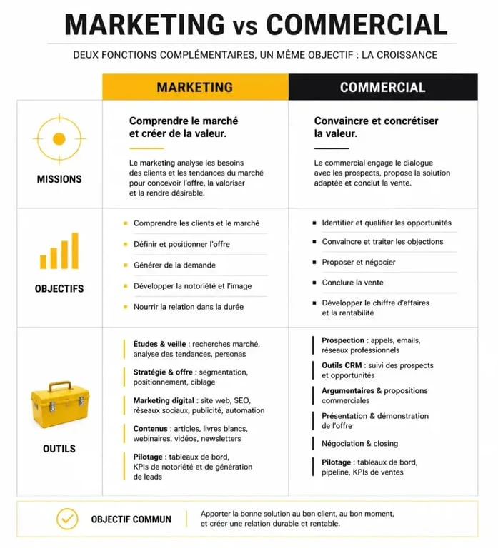Comparatif des missions entre marketing et commercial